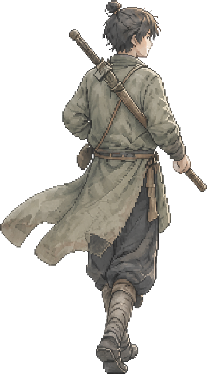 Kai 沿石阶向山门走去